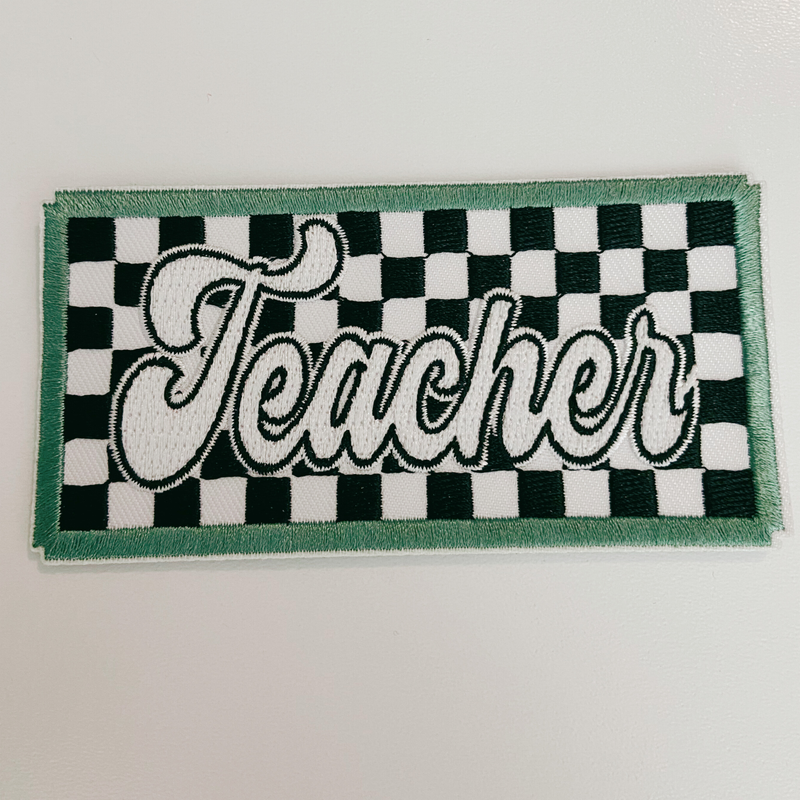 4" Checkered TEACHER -  Embroidered Hat Patch: 4" Embroidered Patch