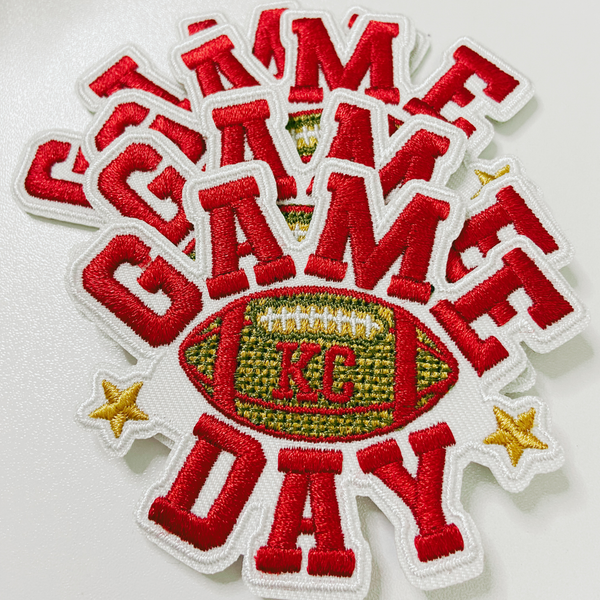 3"  GAME DAY KC football  -  Embroidered Hat Patch: QTY 1