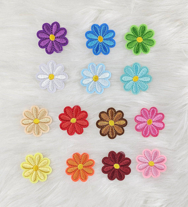 Daisy Small Flower Embroidery Iron On Patch: J Hot Pink