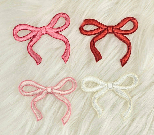 Coquette Bow Embroidery Iron On Patch: Light Pink