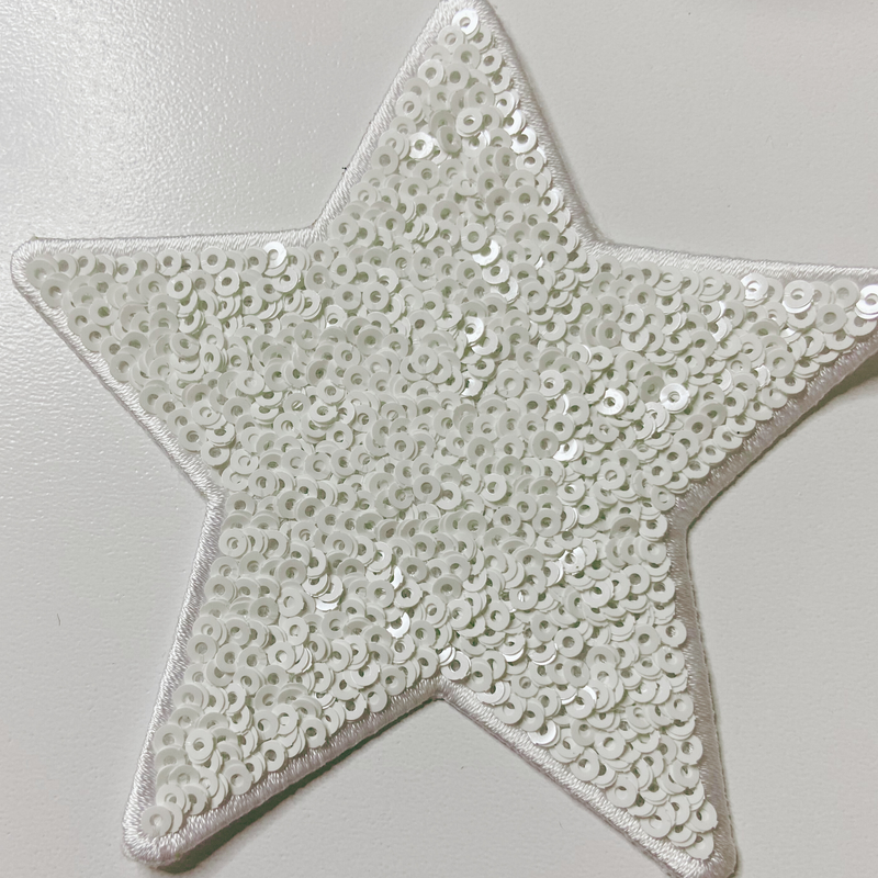 4" White Star - Sequin Embroidered Hat Patch: Embroidered Patch