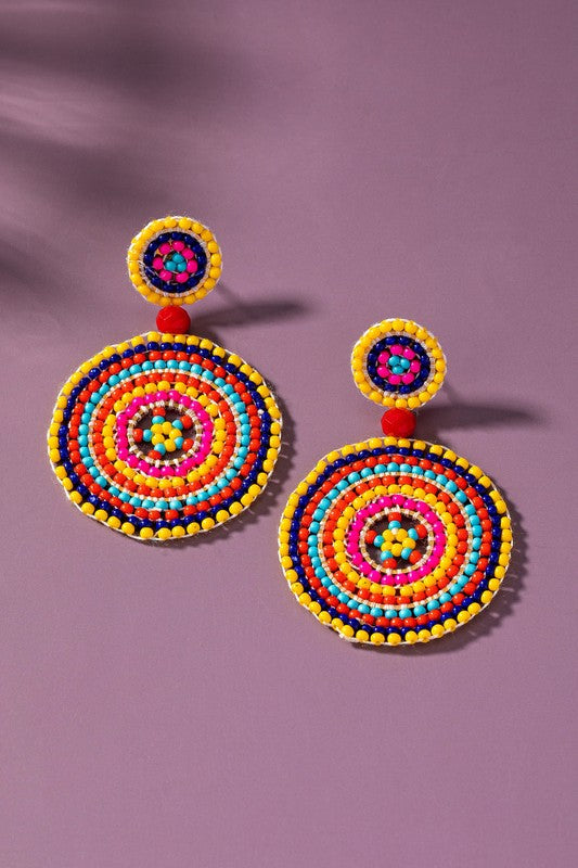 hand made color seed bead disk drop earrings