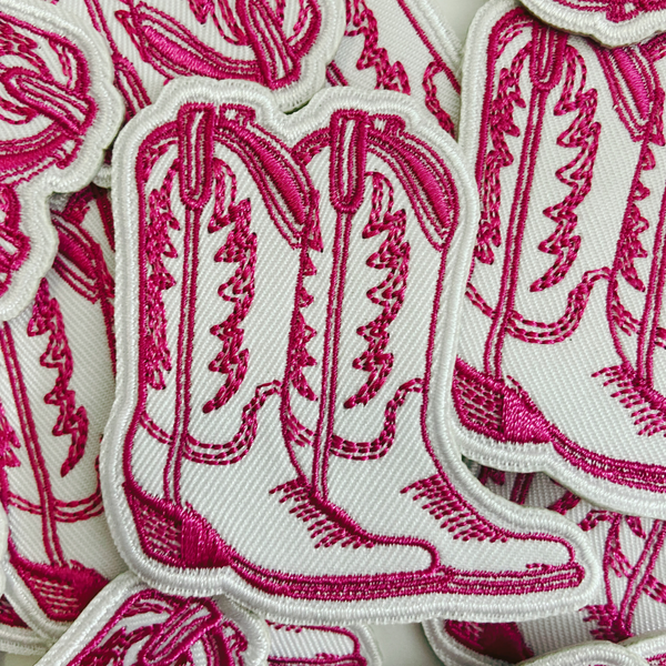 2.5" Pink Cowboy Boots   -  Embroidered Hat Patch (New Version): QTY 1