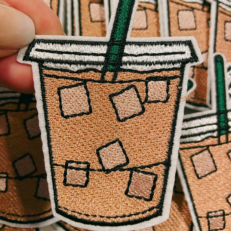 3.5" Iced Coffee  -  Embroidered Hat Patch: Embroidered Patch