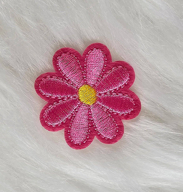 Daisy Small Flower Embroidery Iron On Patch: J Hot Pink