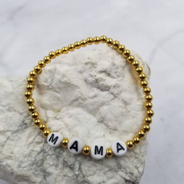 18K Gold Beaded MAMA Bracelet - Mother's Day