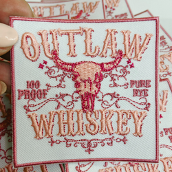 3" Outlaw Whiskey -  Embroidered Hat Patch: 3" Embroidered Patch