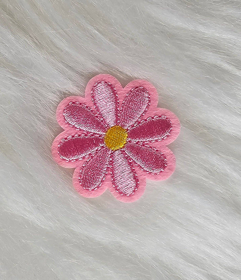 Daisy Small Flower Embroidery Iron On Patch: J Hot Pink