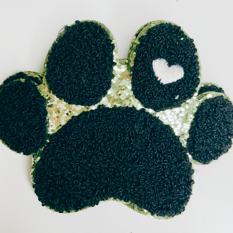 4" Paw Print with Embroidery heart detail - Chenille Patch: Chenille Patch