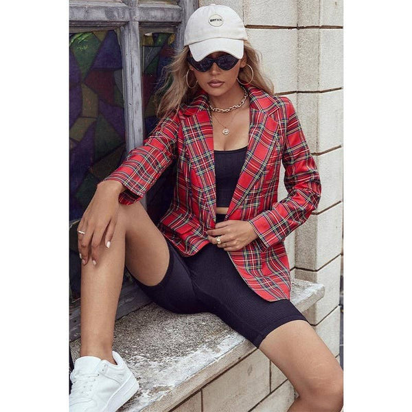 Christmas Red Plaid Blazer : RED / L