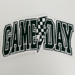 4" GAME DAY w Checkered Lightning -  Embroidered Hat Patch: QTY 1