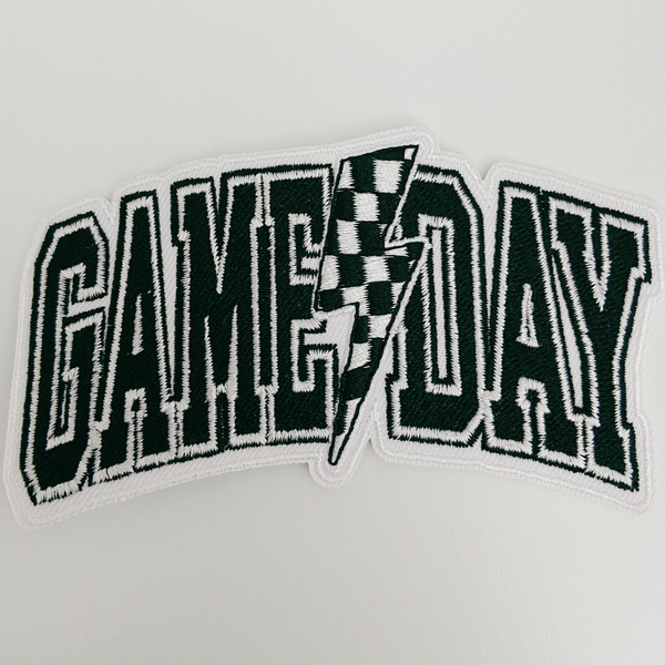 4" GAME DAY w Checkered Lightning -  Embroidered Hat Patch: QTY 1