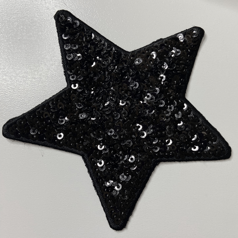 4" Black Star - Sequin Embroidered Hat Patch: Embroidered Patch