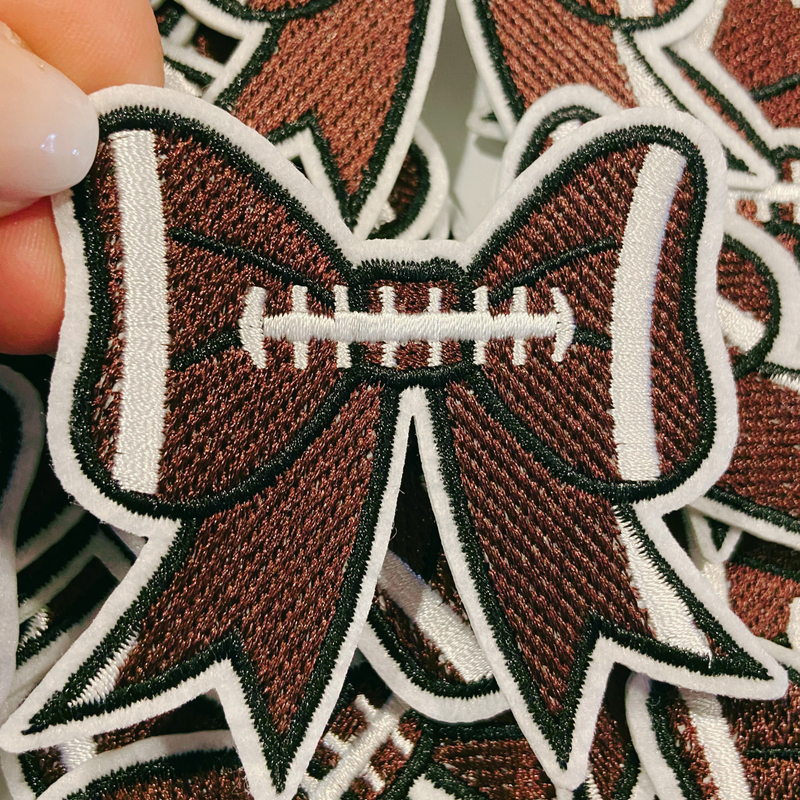 3” Football Bow -  Embroidered Hat Patch (larger version): Embroidered Patch