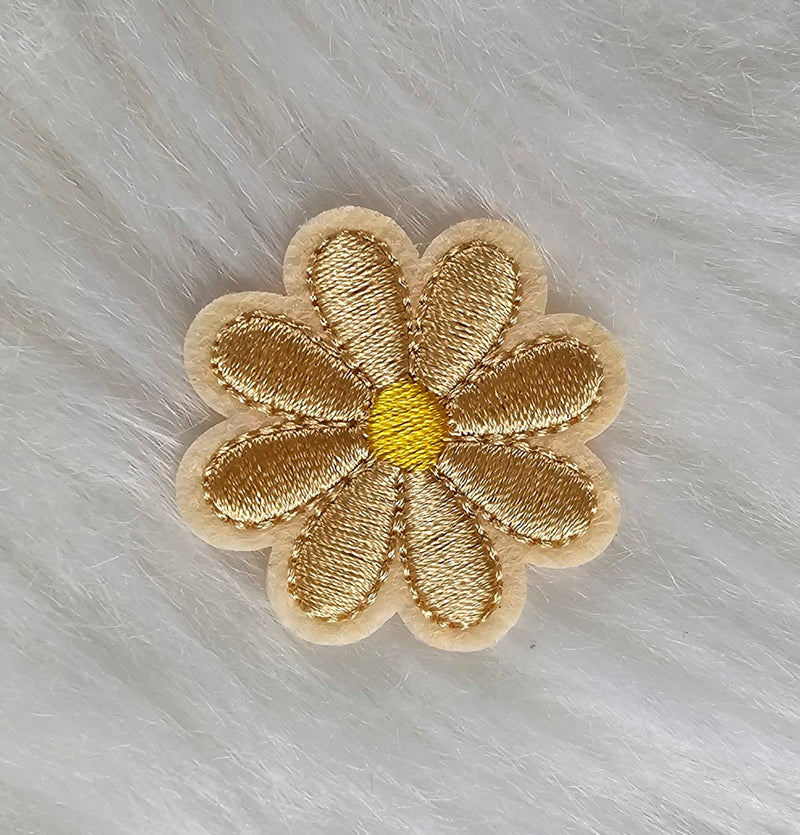 Daisy Small Flower Embroidery Iron On Patch: J Hot Pink