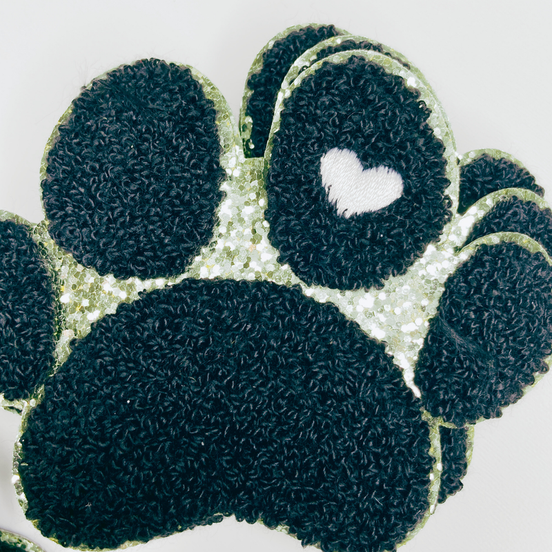 4" Paw Print with Embroidery heart detail - Chenille Patch: Chenille Patch