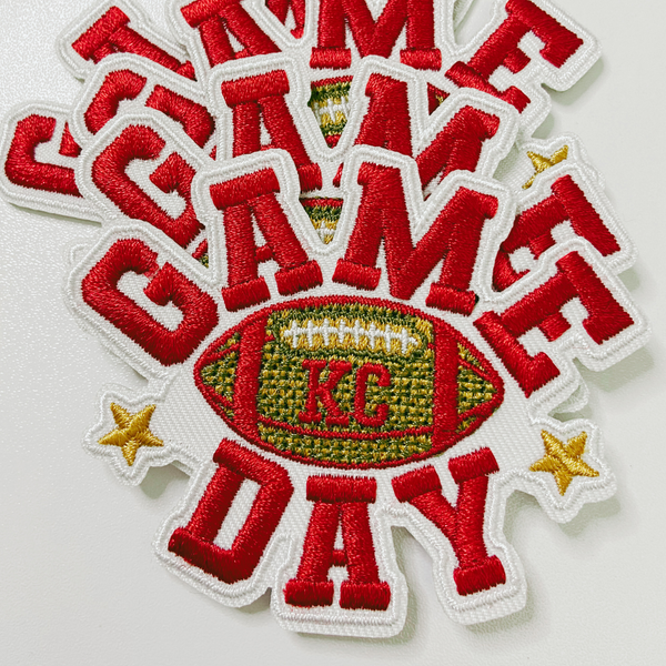 3"  GAME DAY KC football  -  Embroidered Hat Patch: QTY 1