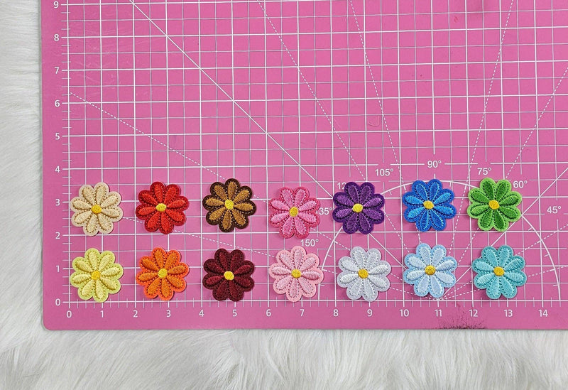 Daisy Small Flower Embroidery Iron On Patch: J Hot Pink