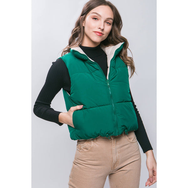 Woven Solid Reversible Vest: GREEN / S