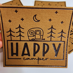 4" x 3.5" HAPPY Camper Patch - Hat Patch in Brown: Flag - Hat Patch