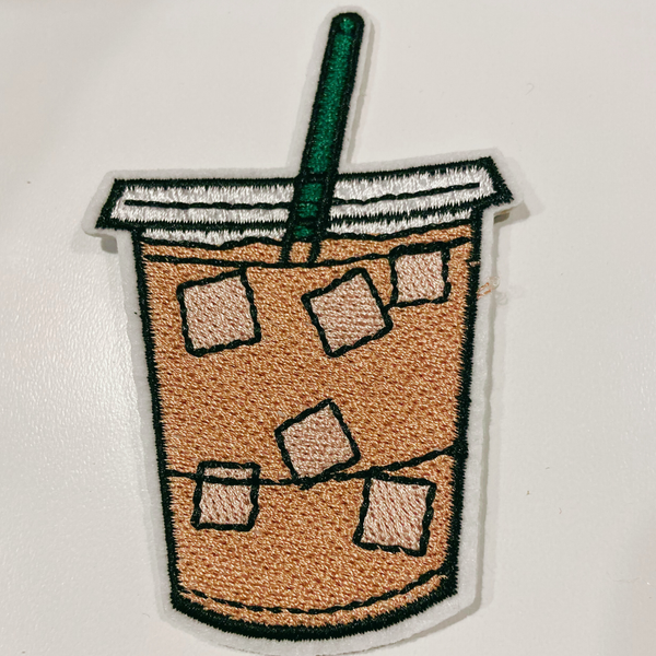 3.5" Iced Coffee  -  Embroidered Hat Patch: Embroidered Patch