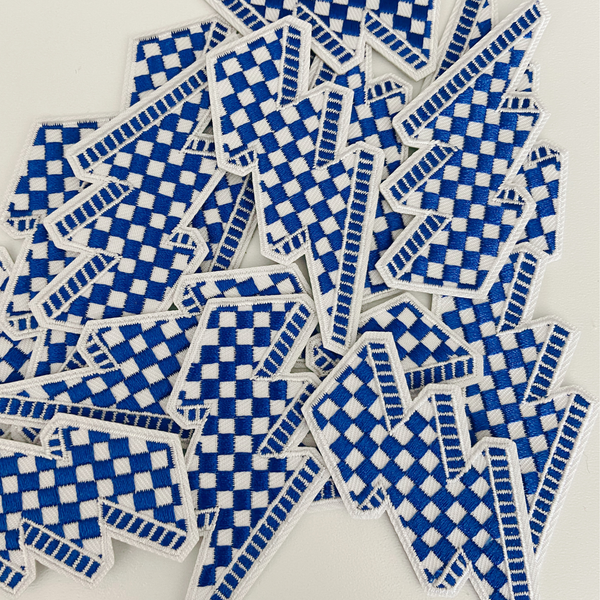 3” Checkered Lightning Blue & White -  Embroidered Hat Patch: Embroidered Patch