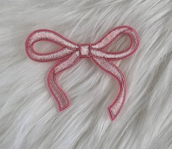 Coquette Bow Embroidery Iron On Patch: Light Pink