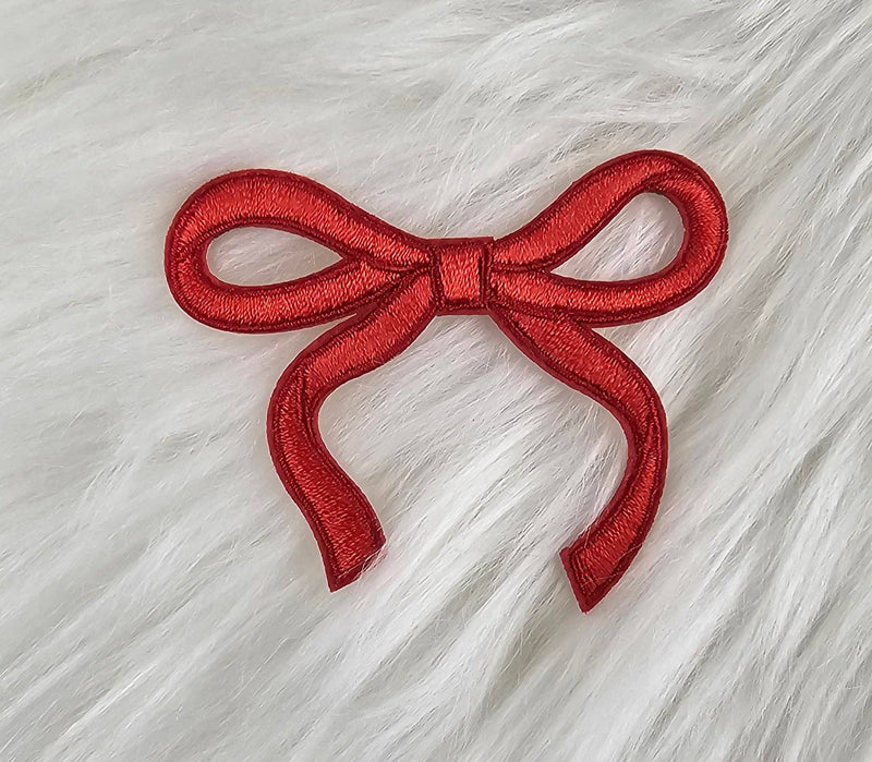Coquette Bow Embroidery Iron On Patch: Red