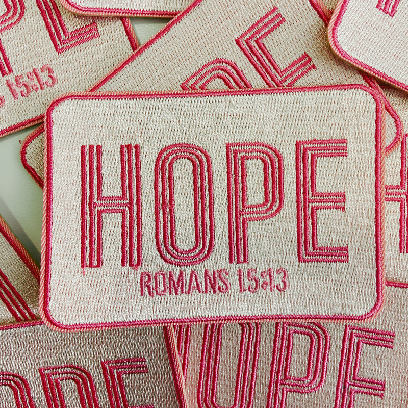 3.5" HOPE Romans 15:13  -  Embroidered Hat Patch: QTY 1