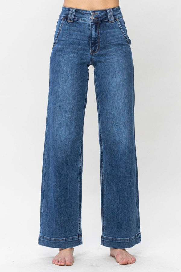 Judy Blue Full Size Double Button Wide Leg Jeans