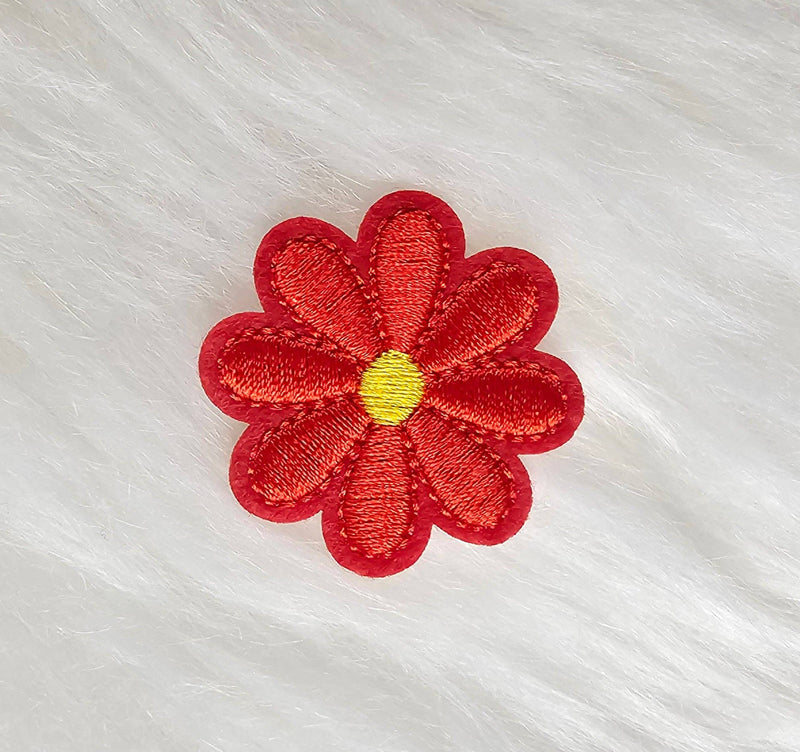 Daisy Small Flower Embroidery Iron On Patch: J Hot Pink