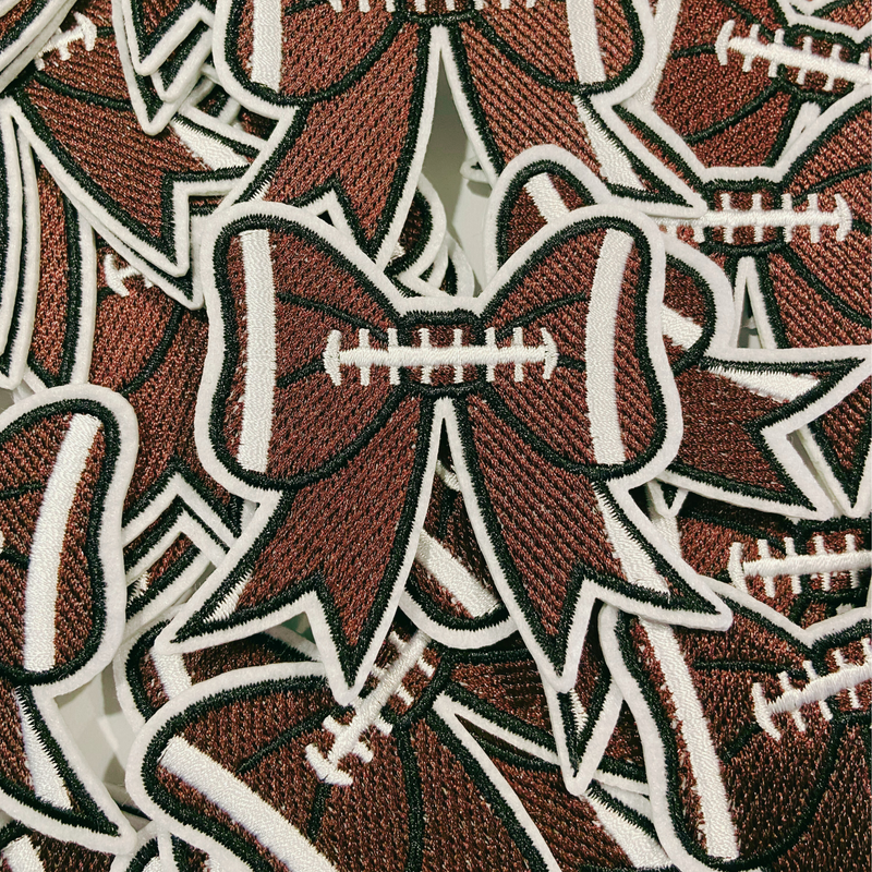 3” Football Bow -  Embroidered Hat Patch (larger version): Embroidered Patch