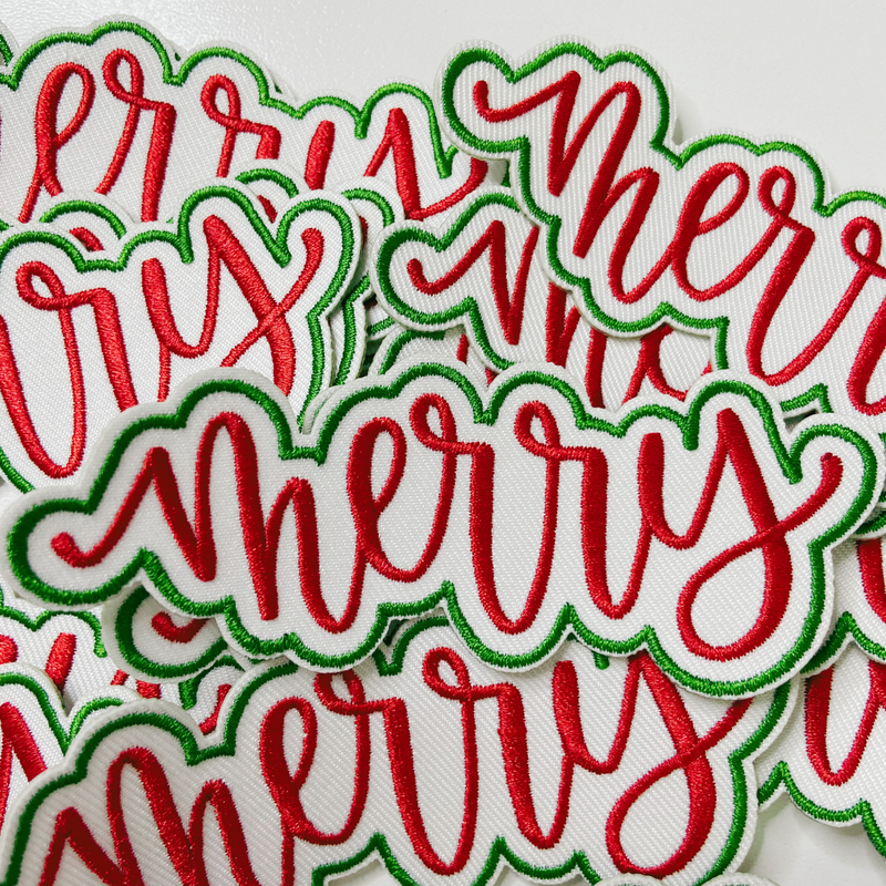 4" Merry in Red & Green  -  Embroidered Hat Patch: Embroidered Patch