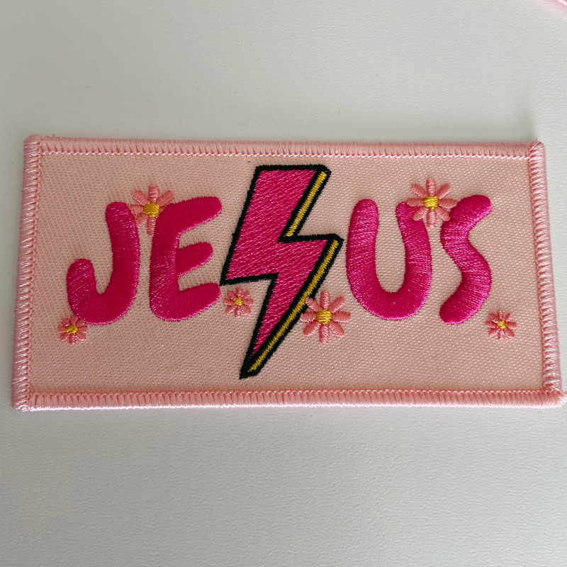 4" JESUS with Lightning and flowers -  Embroidered Hat Patch: QTY 1