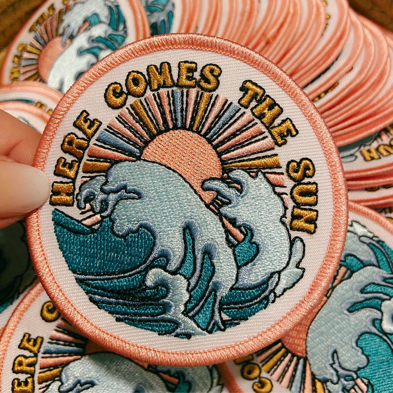 3" Here Comes The Sun -  Embroidered Hat Patch: QTY 1