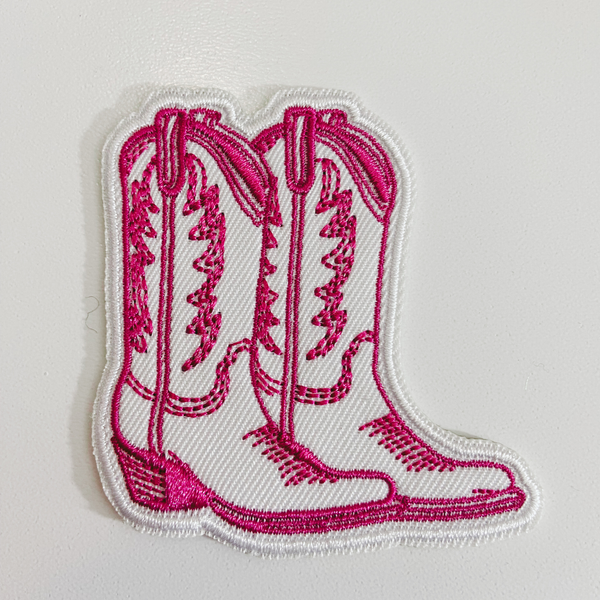 2.5" Pink Cowboy Boots   -  Embroidered Hat Patch (New Version): QTY 1