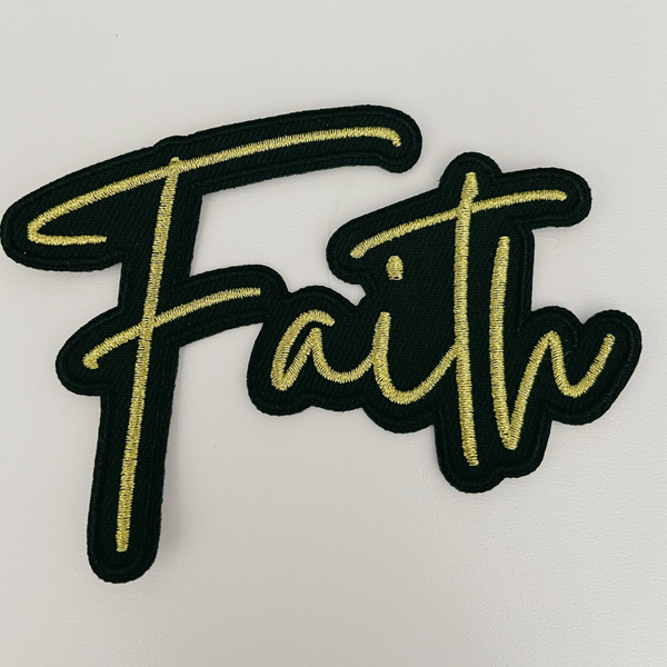 4" Faith Metallic Gold -  Embroidered Hat Patch: QTY 1