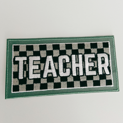 4" UNISEX TEACHER   Gray & Black Checkered -  Embroidered Hat Patch: 4" Embroidered Patch