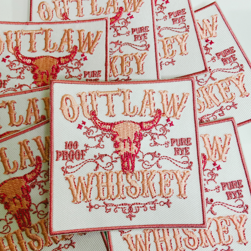 3" Outlaw Whiskey -  Embroidered Hat Patch: 3" Embroidered Patch