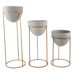 Set of 3 Matte White Ceramic Pot on Gold Stand 15", 20" & 24