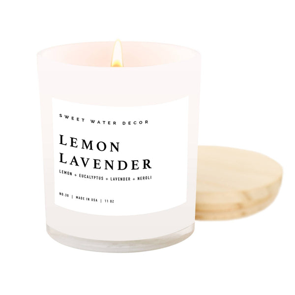 Lemon Lavender Soy Candle - White Jar - 11 oz