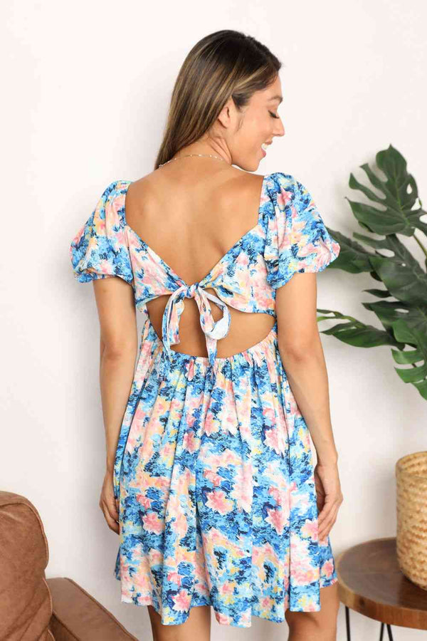 Double Take Floral Square Neck Puff Sleeve Dress