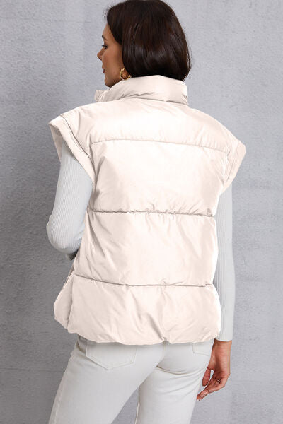 Zip Up Turtleneck Pocketed Vest Coat